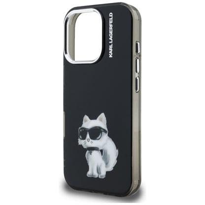 Custodia per Apple iPhone 16 Pro, Karl Lagerfeld, IML Aquarelle Logo Choupette, Nera