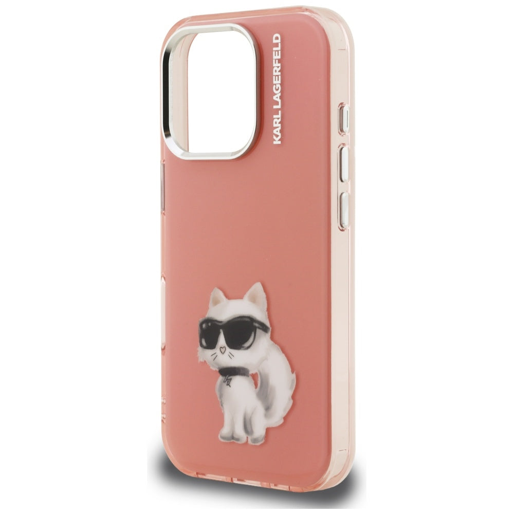Custodia per Apple iPhone 16 Pro, Karl Lagerfeld, IML Aquarelle Logo Choupette, Rosa