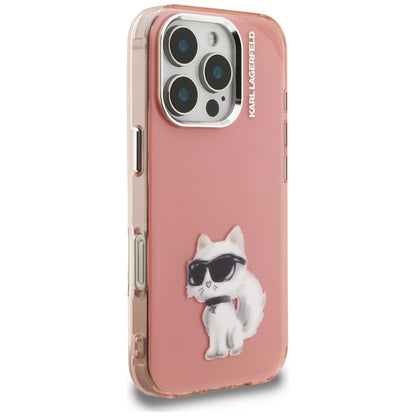 Custodia per Apple iPhone 16 Pro, Karl Lagerfeld, IML Aquarelle Logo Choupette, Rosa