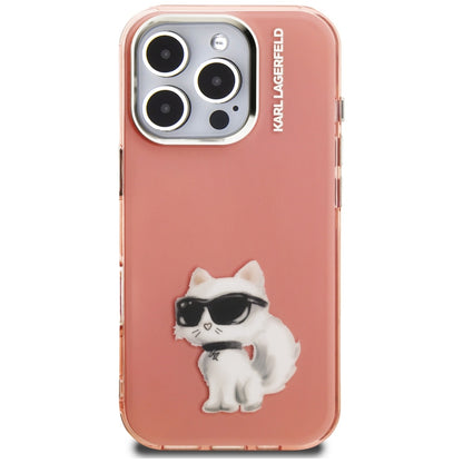 Custodia per Apple iPhone 16 Pro, Karl Lagerfeld, IML Aquarelle Logo Choupette, Rosa