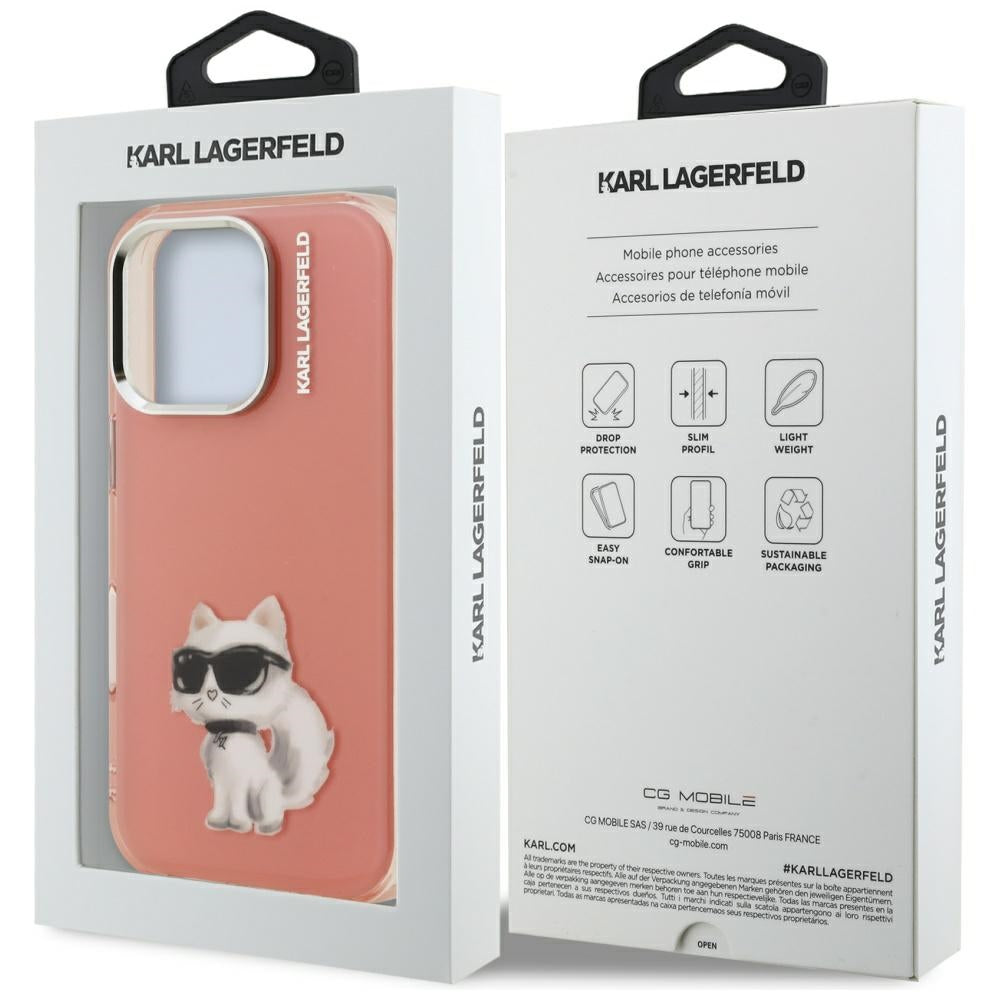 Custodia per Apple iPhone 16 Pro, Karl Lagerfeld, IML Aquarelle Logo Choupette, Rosa