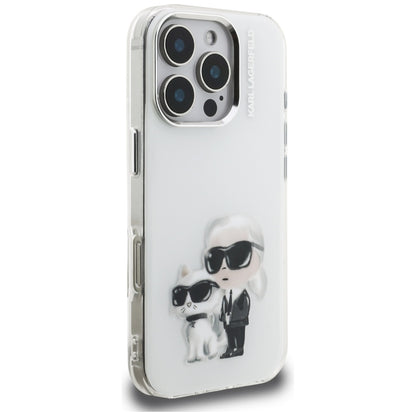 Custodia per Apple iPhone 16 Pro, Karl Lagerfeld, IML Aquarelle Logo Karl & Choupette, Bianca