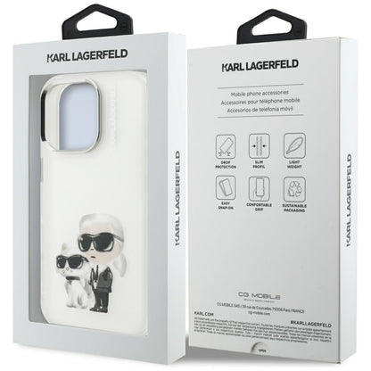 Custodia per Apple iPhone 16 Pro, Karl Lagerfeld, IML Aquarelle Logo Karl & Choupette, Bianca