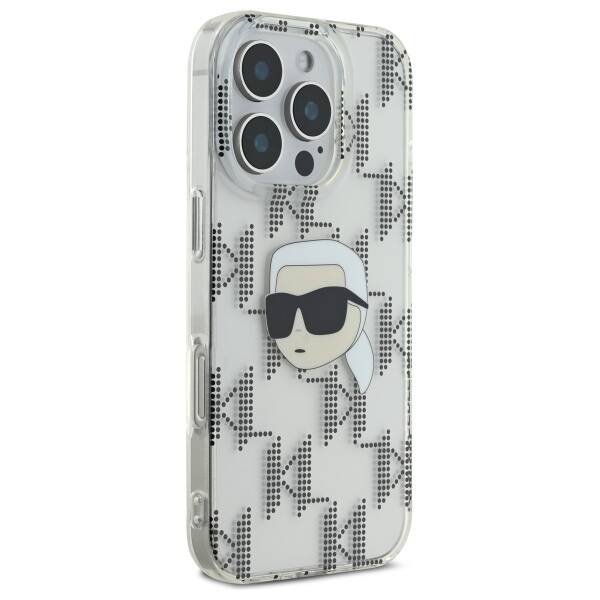 Custodia per Apple iPhone 16 Pro, Karl Lagerfeld, IML Luxury Electroplated Karl's Head, Trasparente