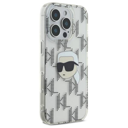 Custodia per Apple iPhone 16 Pro, Karl Lagerfeld, IML Luxury Electroplated Karl's Head, Trasparente