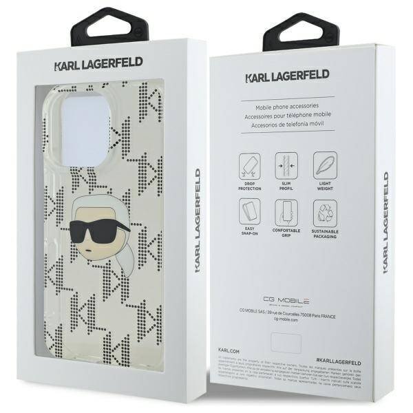 Custodia per Apple iPhone 16 Pro, Karl Lagerfeld, IML Luxury Electroplated Karl's Head, Trasparente