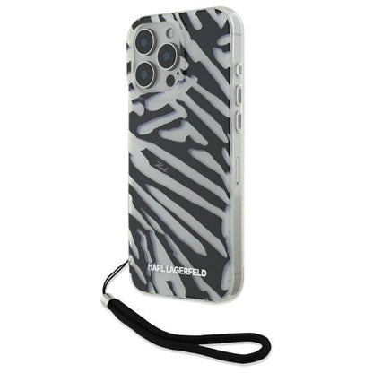 Custodia per Apple iPhone 16 Pro, Karl Lagerfeld, IML Luxury Zebra Pattern con Cinturino, Nera