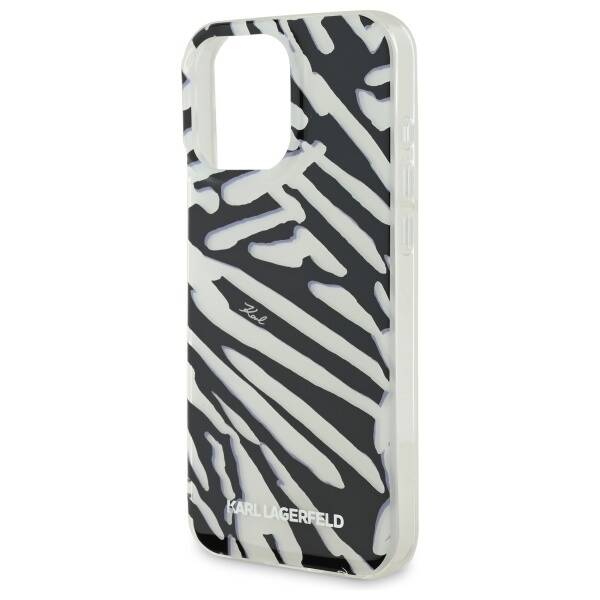Custodia per Apple iPhone 16 Pro, Karl Lagerfeld, IML Luxury Zebra Pattern con Cinturino, Nera