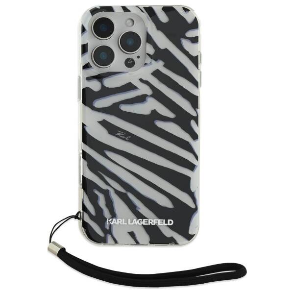 Custodia per Apple iPhone 16 Pro, Karl Lagerfeld, IML Luxury Zebra Pattern con Cinturino, Nera