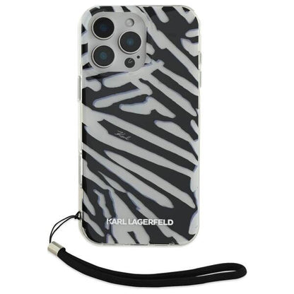 Custodia per Apple iPhone 16 Pro, Karl Lagerfeld, IML Luxury Zebra Pattern con Cinturino, Nera
