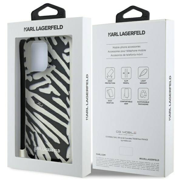 Custodia per Apple iPhone 16 Pro, Karl Lagerfeld, IML Luxury Zebra Pattern con Cinturino, Nera