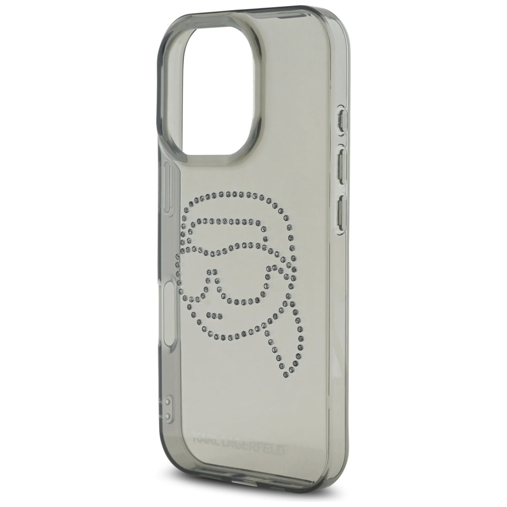 Custodia per Apple iPhone 16 Pro, Karl Lagerfeld, IML Rhinestones Karl's Head, Nera