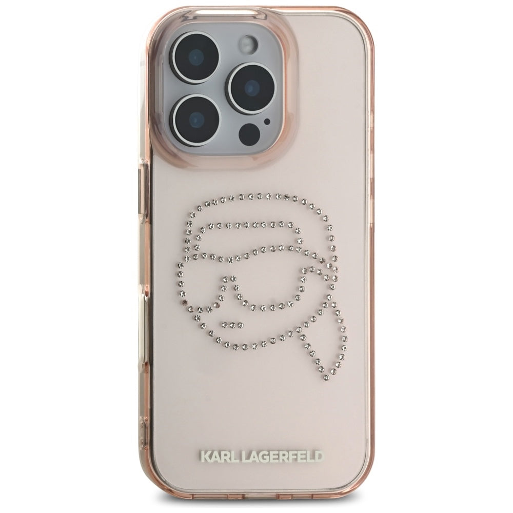 Custodia per Apple iPhone 16 Pro, Karl Lagerfeld, IML Rhinestones Karl's Head, Rosa