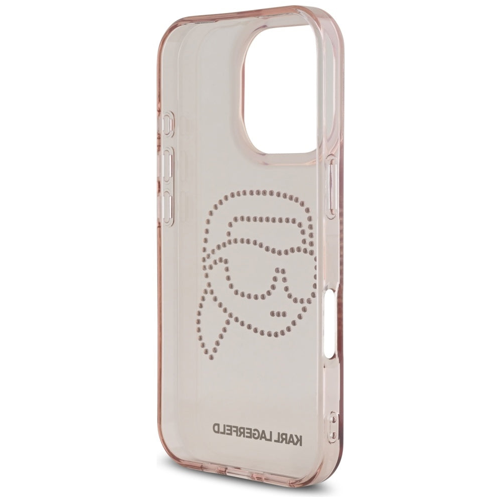 Custodia per Apple iPhone 16 Pro, Karl Lagerfeld, IML Rhinestones Karl's Head, Rosa