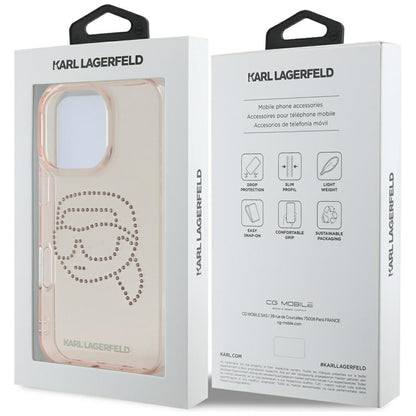 Custodia per Apple iPhone 16 Pro, Karl Lagerfeld, IML Rhinestones Karl's Head, Rosa