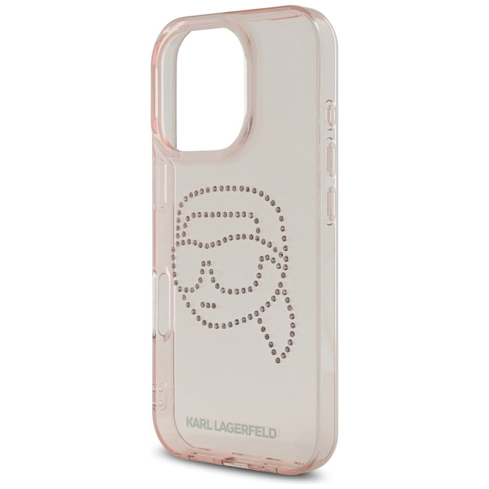 Custodia per Apple iPhone 16 Pro, Karl Lagerfeld, IML Rhinestones Karl's Head, Rosa
