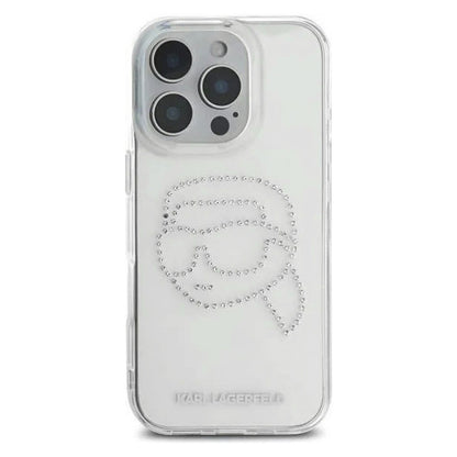 Custodia per Apple iPhone 16 Pro, Karl Lagerfeld, IML Rhinestones Karl's Head, Trasparente