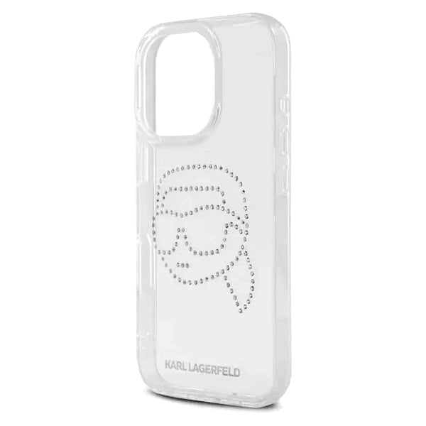 Custodia per Apple iPhone 16 Pro, Karl Lagerfeld, IML Rhinestones Karl's Head, Trasparente