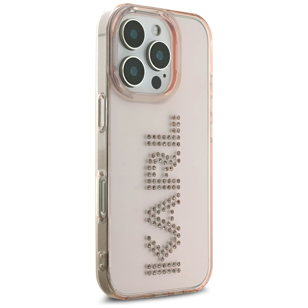 Custodia per Apple iPhone 16 Pro, Karl Lagerfeld, IML Rhinestones Pink Logo, Rosa