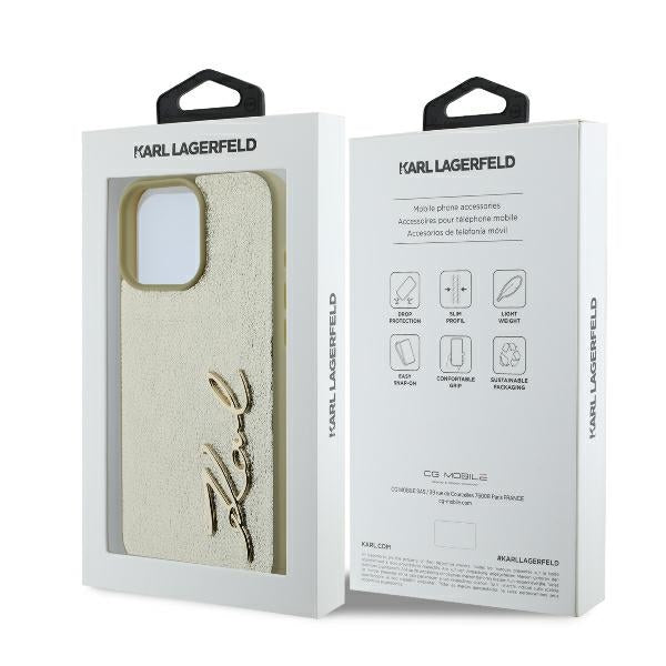 Custodia per Apple iPhone 16 Pro, Karl Lagerfeld, Metal Signature, Dorata