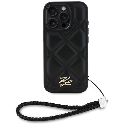 Case for Apple iPhone 16 Pro, Karl Lagerfeld, Quilted Initial Logo & Chain Strap, Black