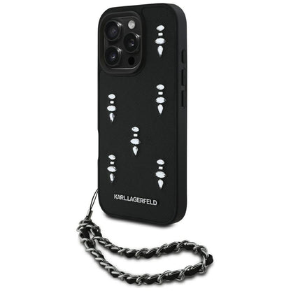 Custodia per Apple iPhone 16 Pro, Karl Lagerfeld, Saffiano Crystals & Charm, Nera