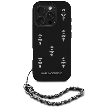 Custodia per Apple iPhone 16 Pro, Karl Lagerfeld, Saffiano Crystals & Charm, Nera