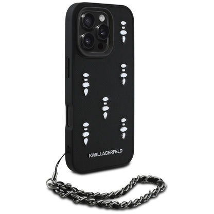 Custodia per Apple iPhone 16 Pro, Karl Lagerfeld, Saffiano Crystals & Charm, Nera