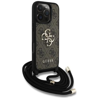 Custodia per Apple iPhone 16 Pro Max, Guess, 4G CBDY Big Logo con Cinturino, Marrone