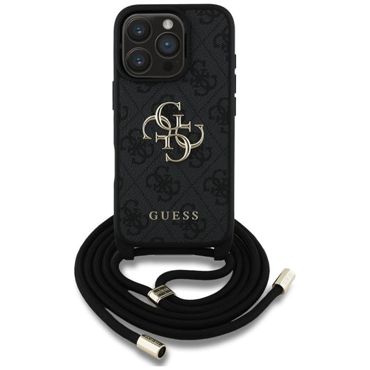 Custodia per Apple iPhone 16 Pro Max, Guess, 4G CBDY Big Logo con Cinturino, Nera