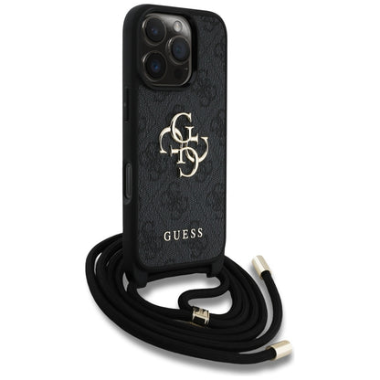 Custodia per Apple iPhone 16 Pro Max, Guess, 4G CBDY Big Logo con Cinturino, Nera