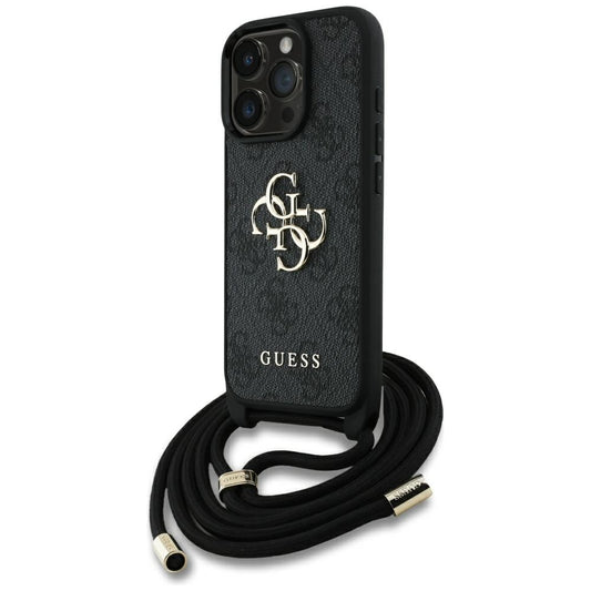 Custodia per Apple iPhone 16 Pro Max, Guess, 4G CBDY Big Logo con Cinturino, Nera