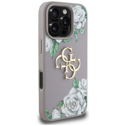 Custodia per Apple iPhone 16 Pro Max, Guess, 4G Grained Roses Big Logo, Viola