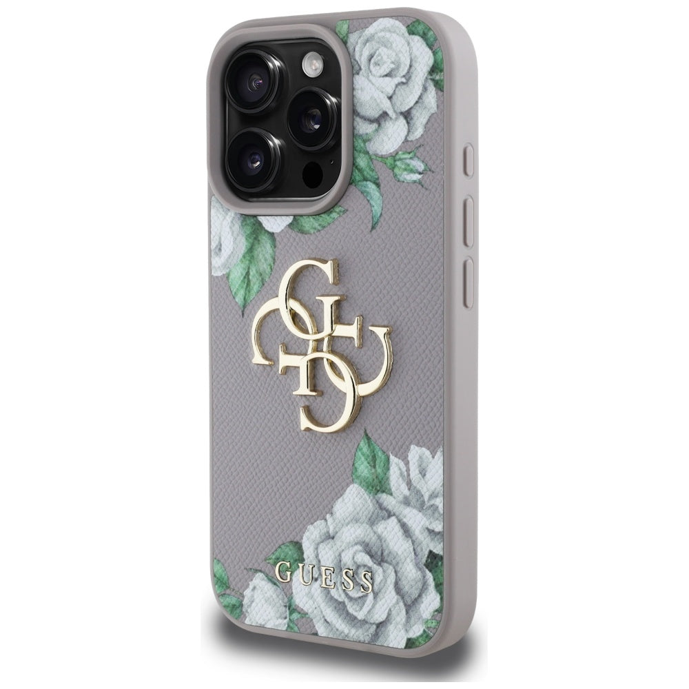 Custodia per Apple iPhone 16 Pro Max, Guess, 4G Grained Roses Big Logo, Viola