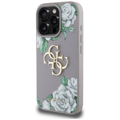 Custodia per Apple iPhone 16 Pro Max, Guess, 4G Grained Roses Big Logo, Viola