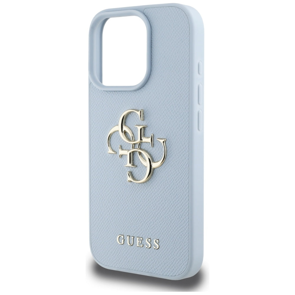 Custodia per Apple iPhone 16 Pro Max, Guess, Grained Big 4G Logo Small Classic Logo, Blu