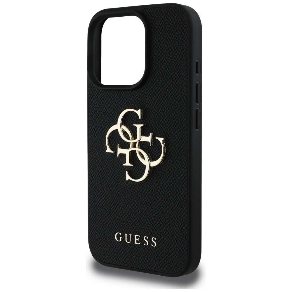 Case for Apple iPhone 16 Pro Max, Guess, Grained Big 4G Logo Small Classic Logo, Black