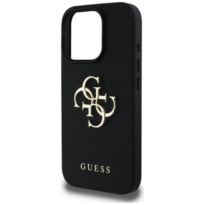 Case for Apple iPhone 16 Pro Max, Guess, Grained Big 4G Logo Small Classic Logo, Black