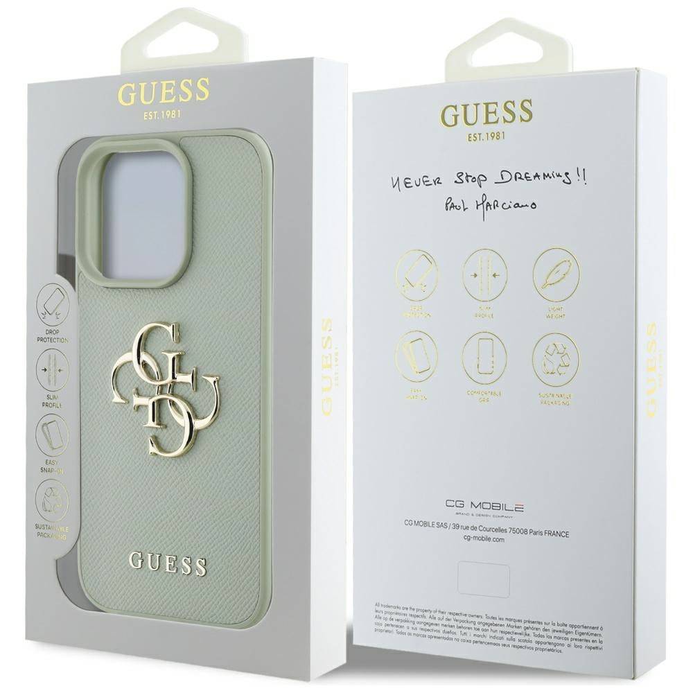 Custodia per Apple iPhone 16 Pro Max, Guess, Grained Big 4G Logo Small Classic Logo, Verde