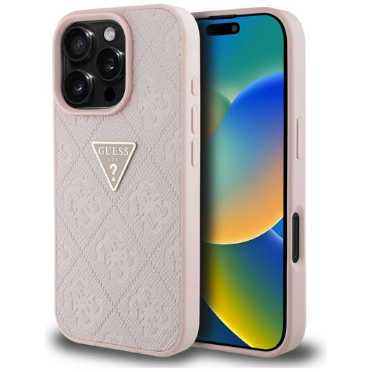 Custodia per Apple iPhone 16 Pro Max, Guess, Hot Stamp 4G Pattern Triangle Logo, Rosa