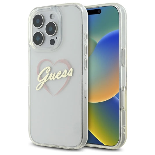 Custodia per Apple iPhone 16 Pro Max, Guess, IML Heart, Trasparente