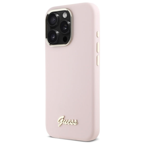 Case for Apple iPhone 16 Pro Max, Guess, Script Metal Logo & Frame, Light Pink