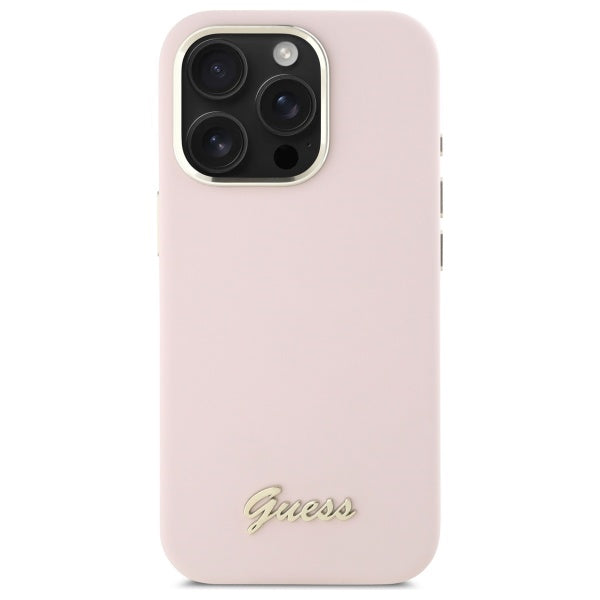 Case for Apple iPhone 16 Pro Max, Guess, Script Metal Logo & Frame, Light Pink