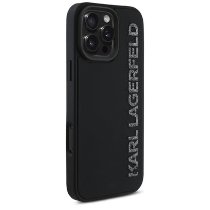 Custodia per Apple iPhone 16 Pro Max, Karl Lagerfeld, 3D Rubber Elongated Glitter Logo, Nera