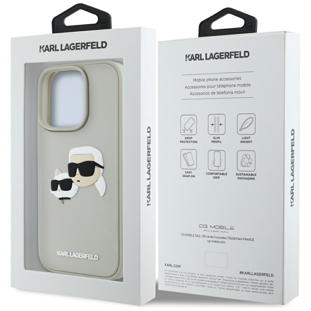 Custodia per Apple iPhone 16 Pro Max, Karl Lagerfeld, 3D Rubber Karl & Choupette, Beige