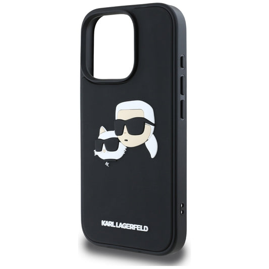 Custodia per Apple iPhone 16 Pro Max, Karl Lagerfeld, 3D Rubber Karl & Choupette, Nera