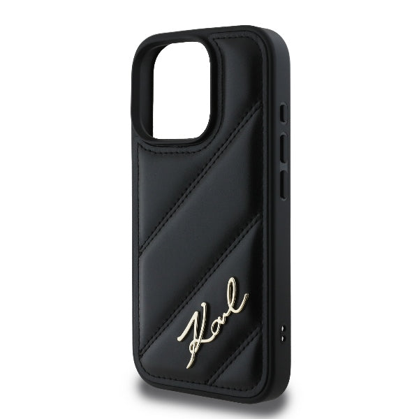 Custodia per Apple iPhone 16 Pro Max, Karl Lagerfeld, Diagonal Quilted Script, Nera