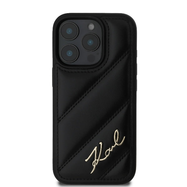 Custodia per Apple iPhone 16 Pro Max, Karl Lagerfeld, Diagonal Quilted Script, Nera