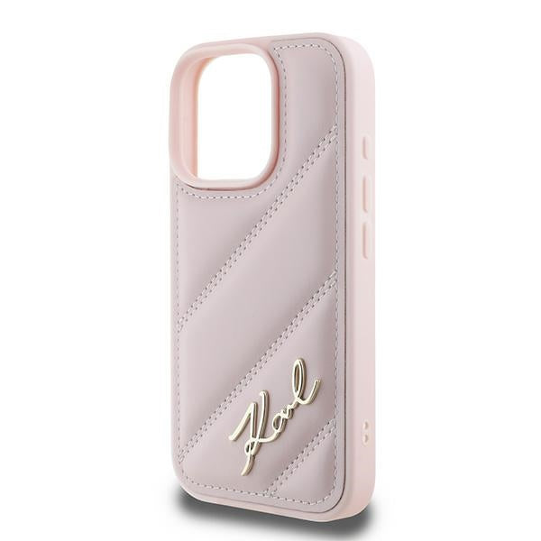 Custodia per Apple iPhone 16 Pro Max, Karl Lagerfeld, Diagonal Quilted Script, Rosa
