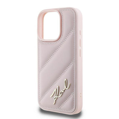 Custodia per Apple iPhone 16 Pro Max, Karl Lagerfeld, Diagonal Quilted Script, Rosa